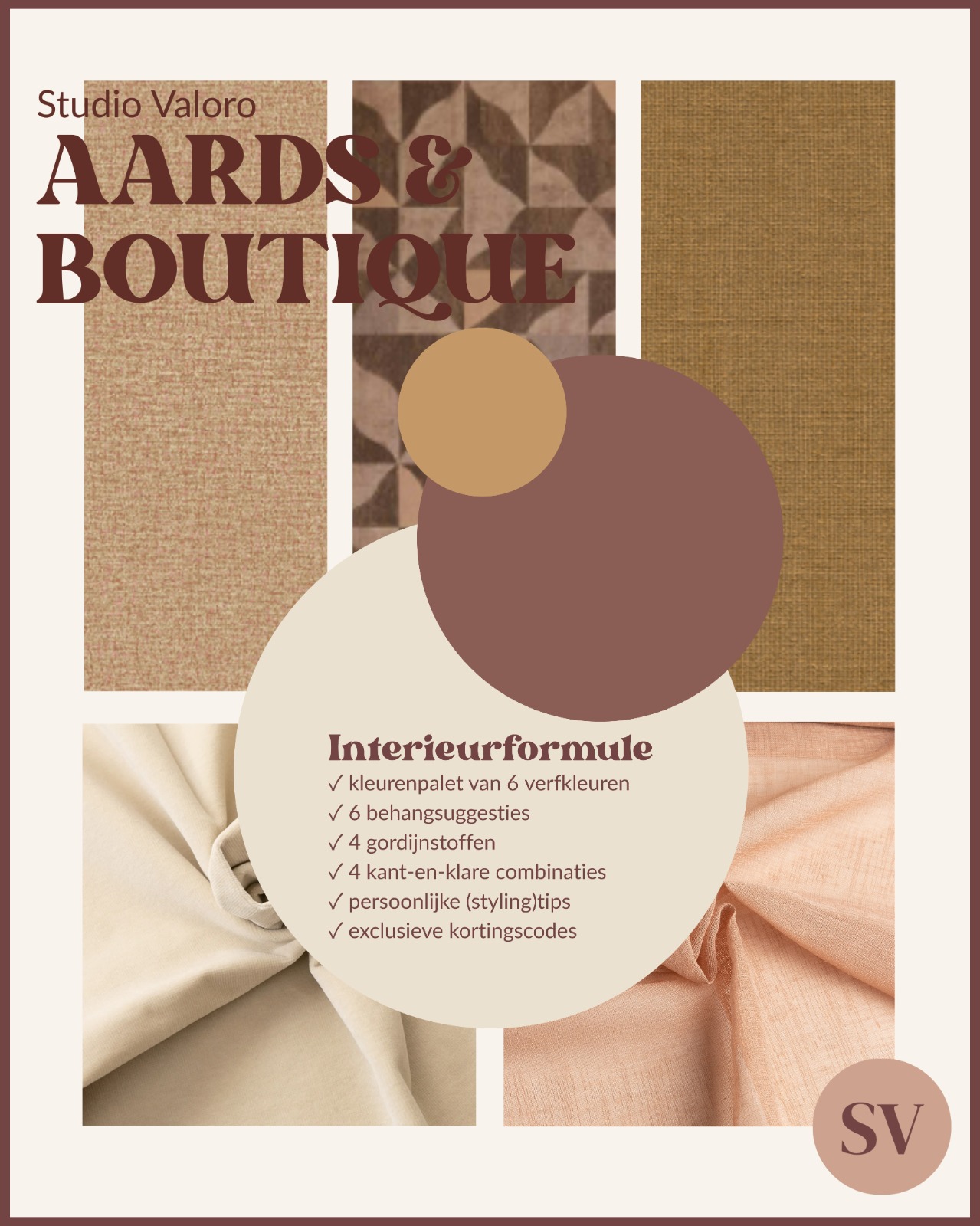 Cover van de interieurformule Aards & Boutique met behang, stoffen en warme aardetinten