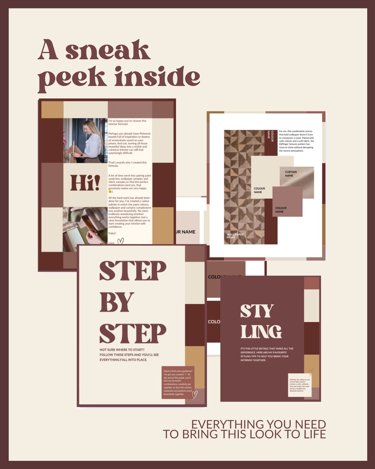 A look inside the formula: sample pages from the guide with a step-by-step plan and styling tips