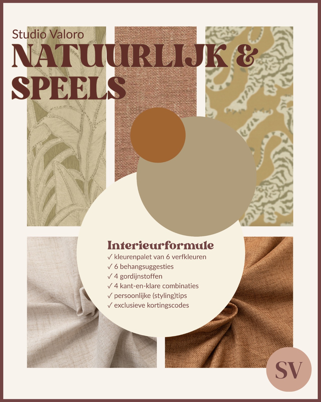 Cover van de interieurformule Natuurlijk & Speels met behang, stoffen en warme natureltinten met groen en speelse prints