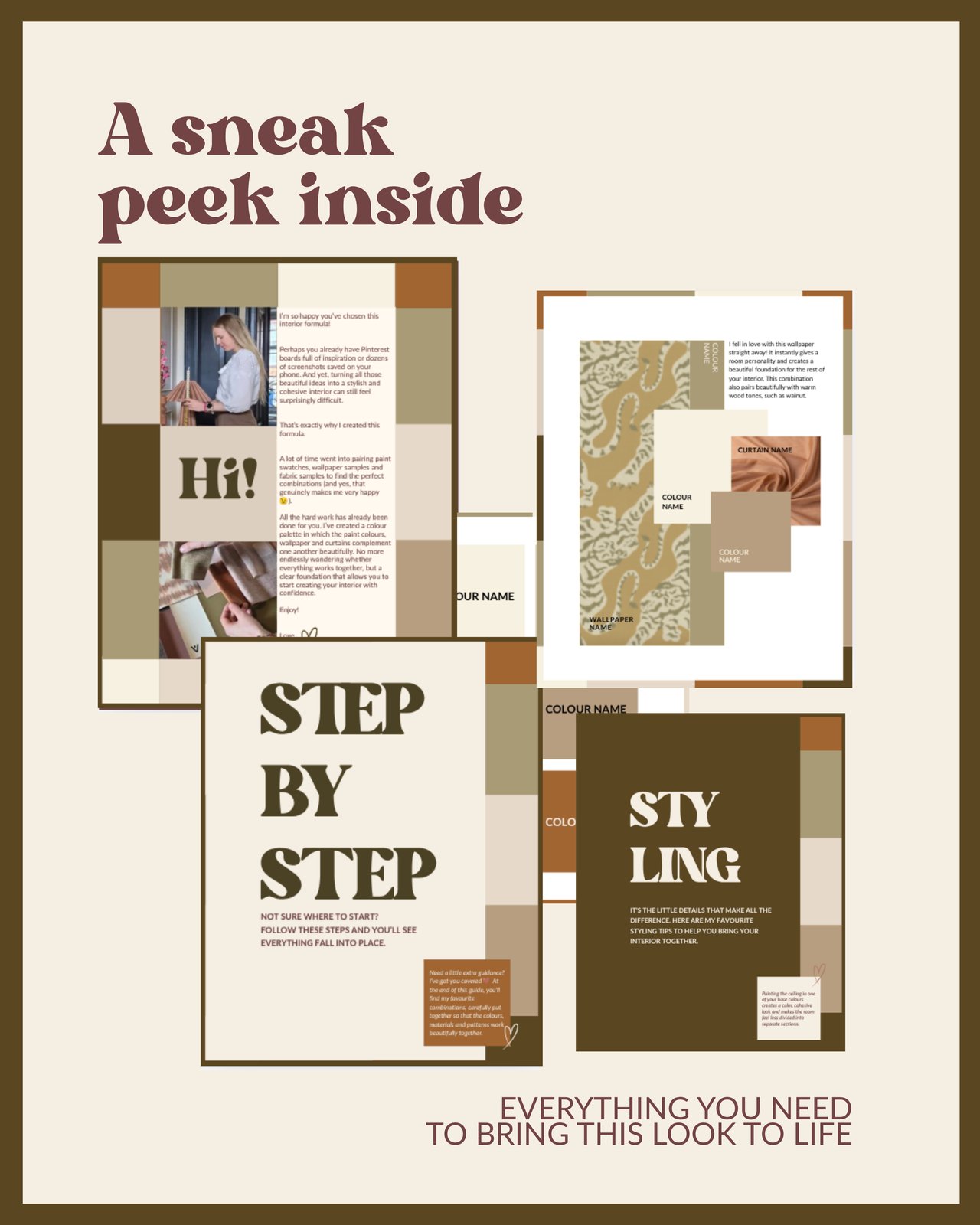 A look inside the formula: sample pages from the guide with a step-by-step plan and styling tips