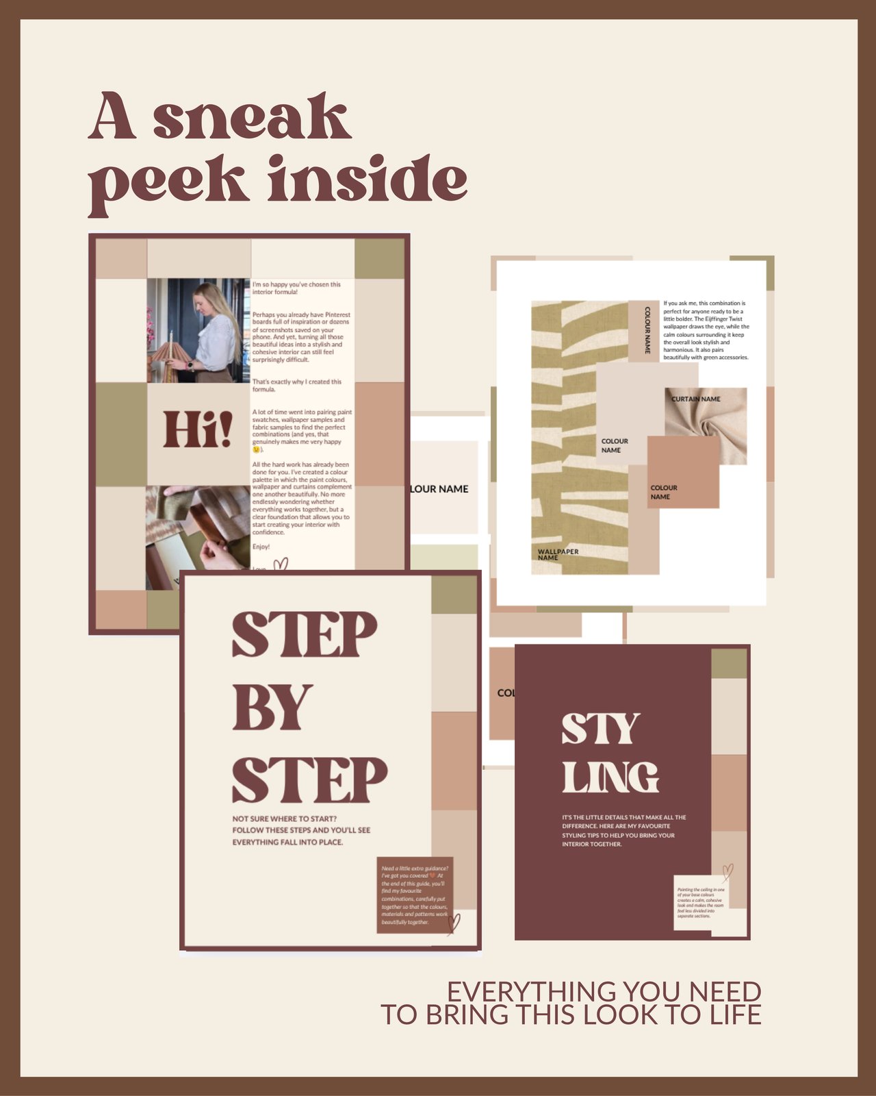 A look inside the formula: sample pages from the guide with a step-by-step plan and styling tips