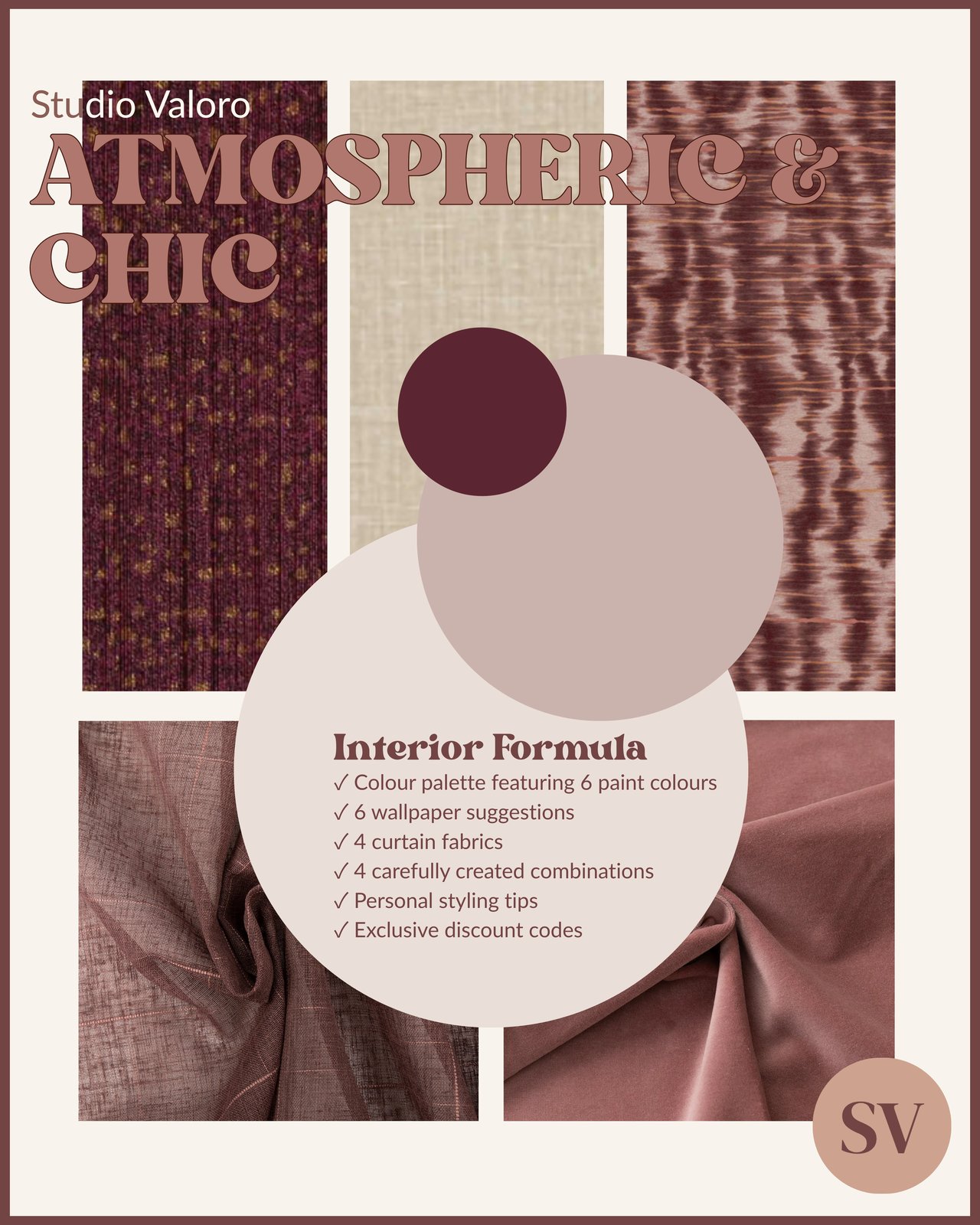 Cover of the Atmospheric & Chic interior formula with wallpaper, fabrics and warm neutral tones with deep colour accents