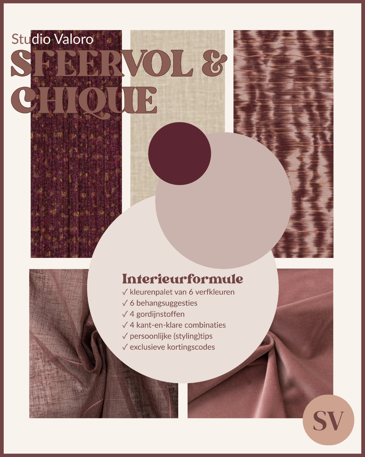 Cover van de interieurformule Sfeervol & Chique met behang, stoffen en warme neutrale tinten met diepe kleuraccenten
