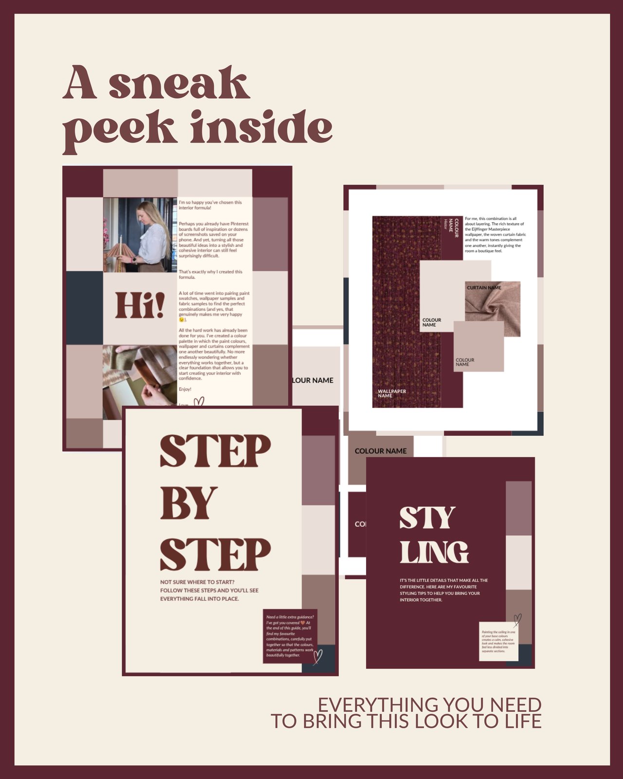 A look inside the formula: sample pages from the guide with a step-by-step plan and styling tips